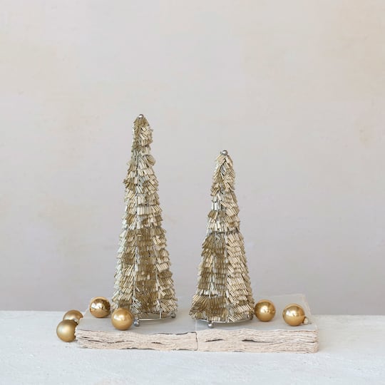 Hello Honey® 13" Tall Gold & Nickel Wire & Glass Beaded Christmas Tree